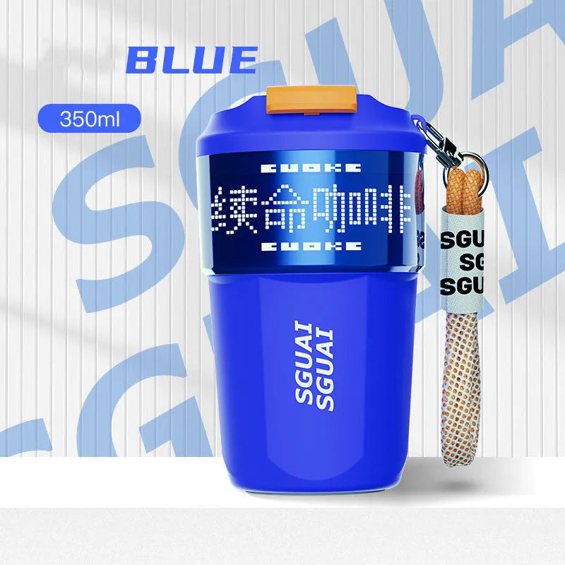 Japanese-style portable stainless steel coffee cup in blue, grey, orange, or white