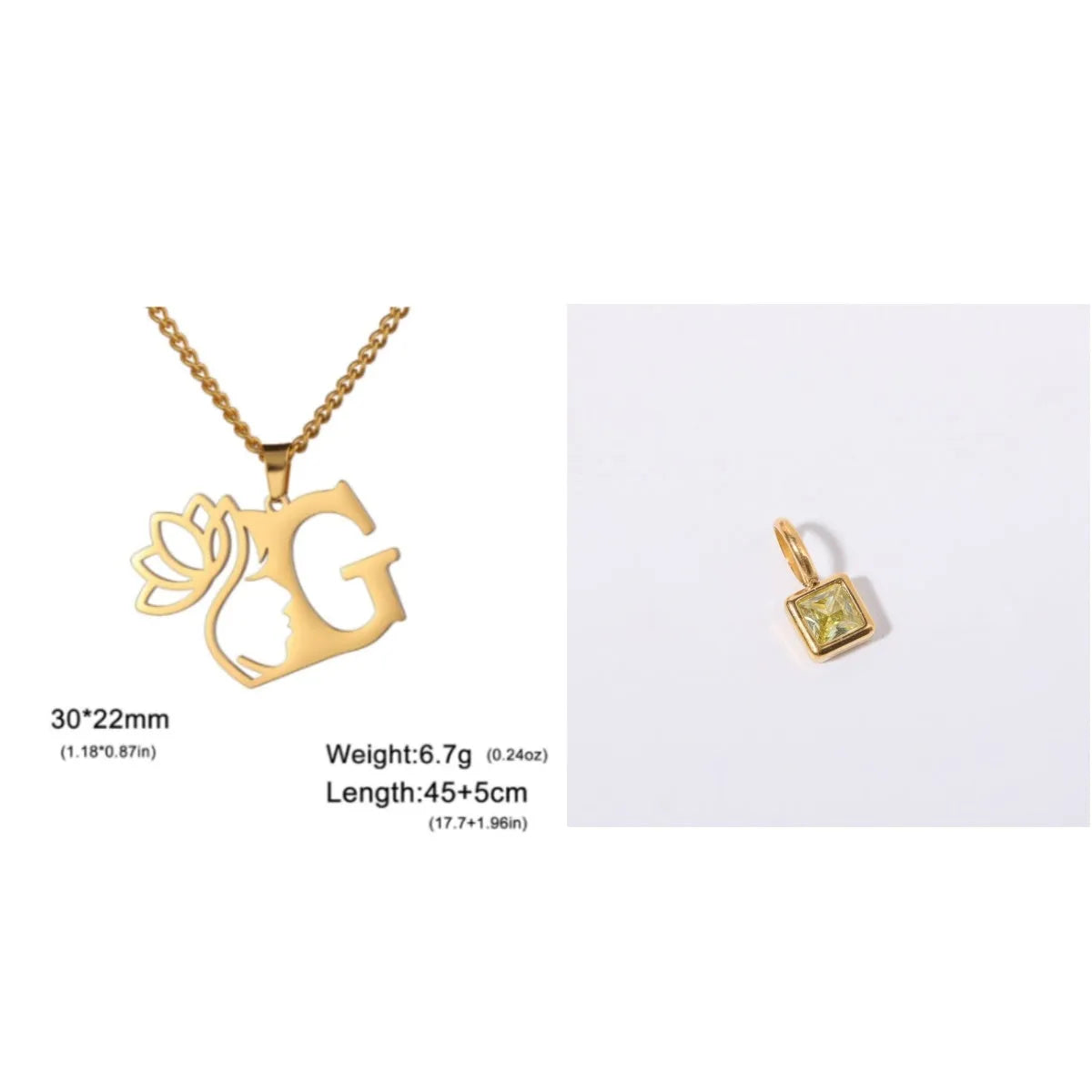 Stainless steel necklace with cross chain and a single initial letter pendant in gold tone.