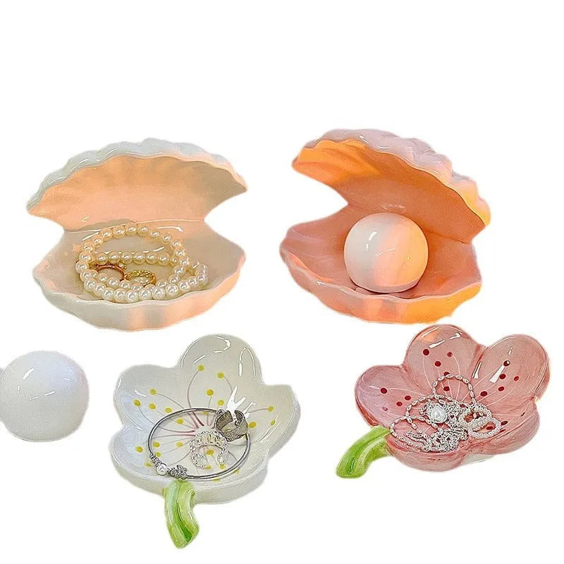 Yellow white porcelain storage tray with optional night light, available in pink or white shell options