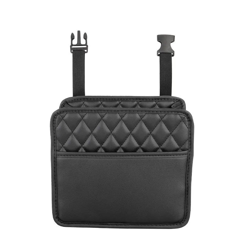 Leather hanging car trash can storage bag in vehicle interior