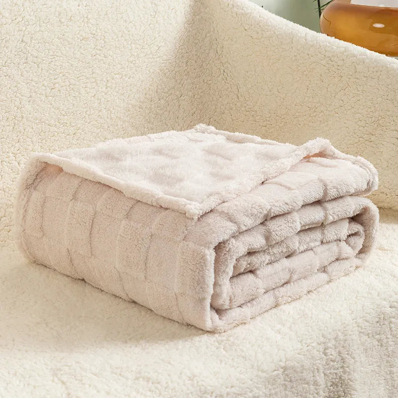 Thickened polyester velvet blanket with geometric pattern in multiple colour options