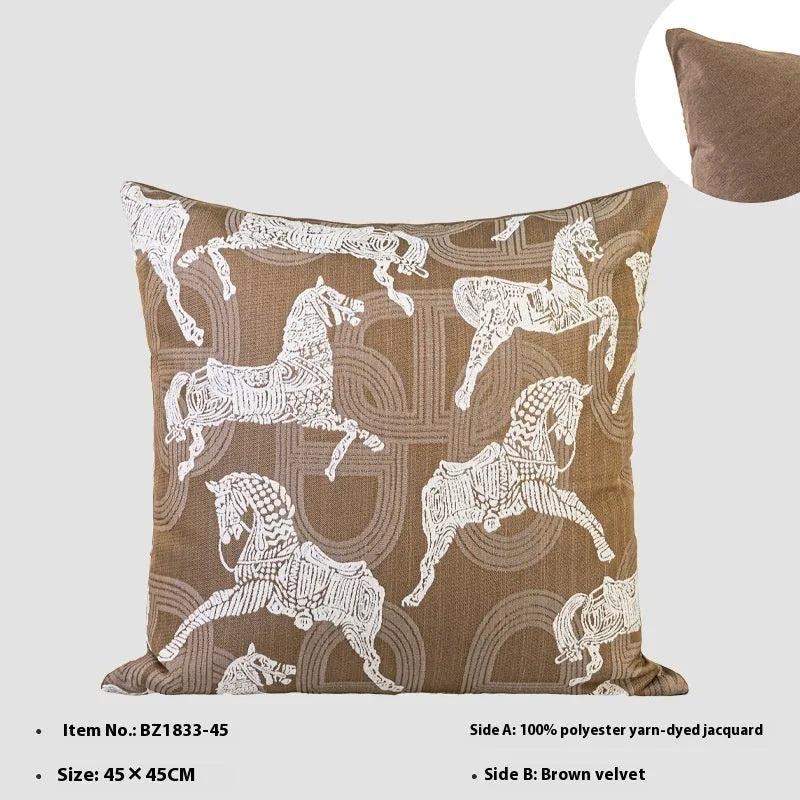 Chinese ancient style 45x45cm square pillow cushion with geometric pattern in Maillard colours