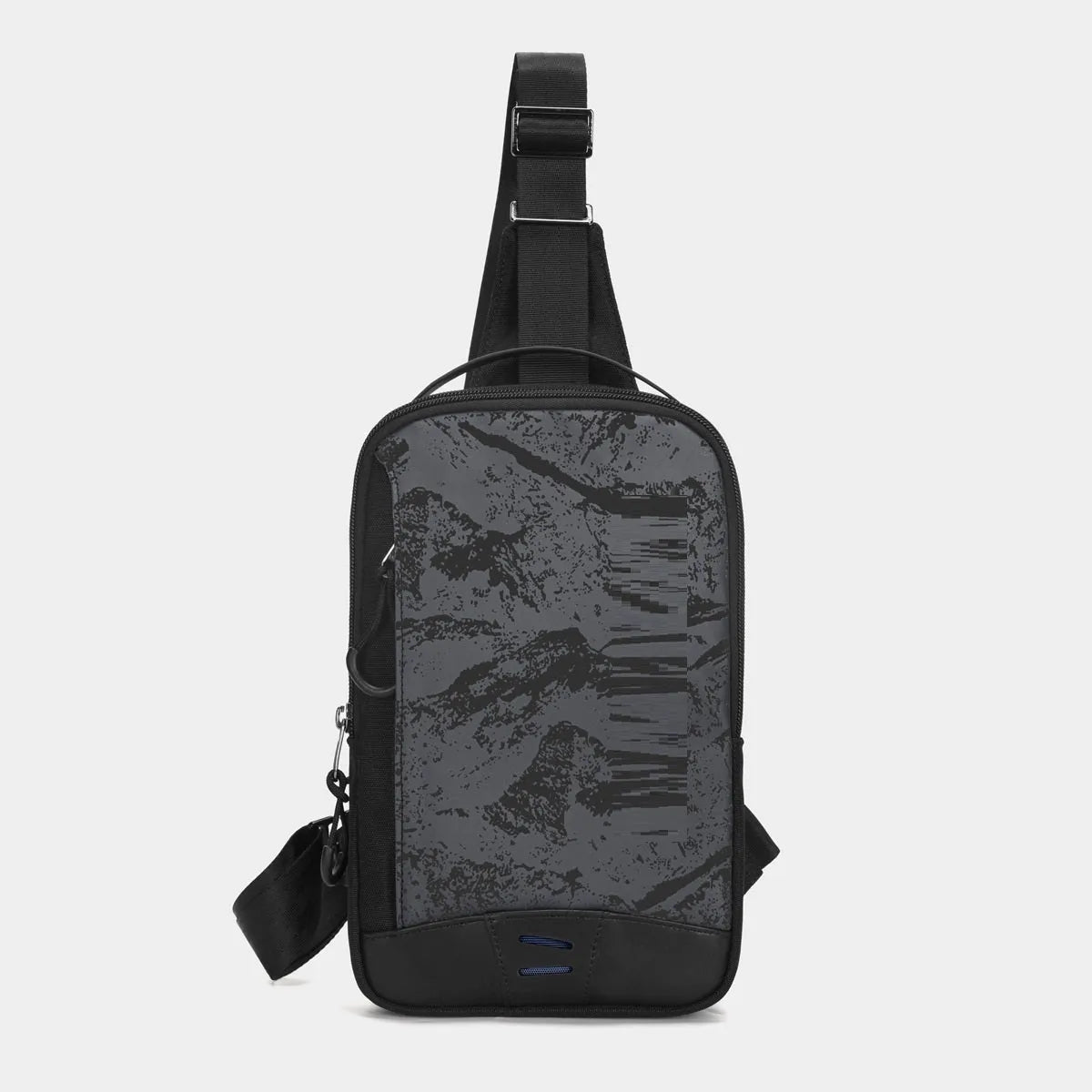 Casual black TPU chest bag with camouflage pattern, single shoulder strap and soft handle