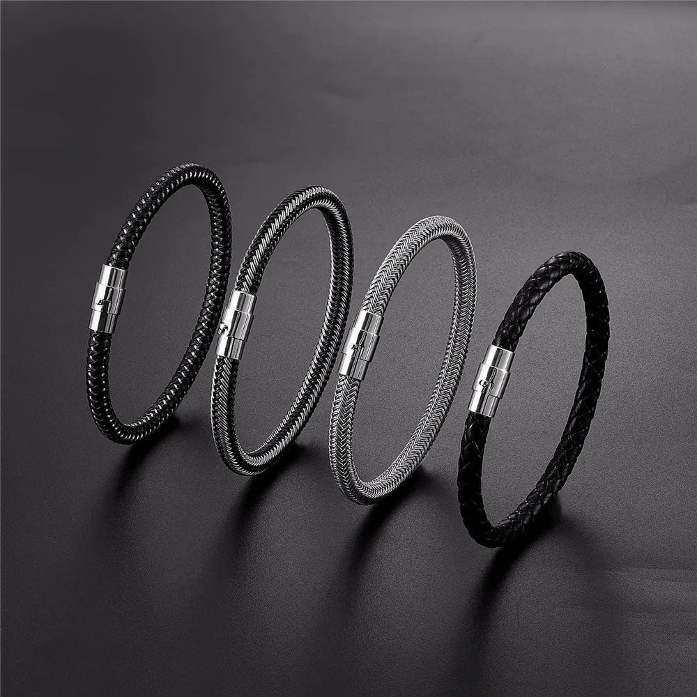 Titanium steel geometric wire bracelet with magnetic clasp shown in silver tone.