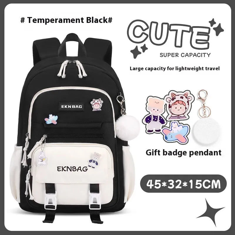Girls waterproof Oxford cloth school backpack with curved straps and spine protection in solid colours for grade 5-6 students
