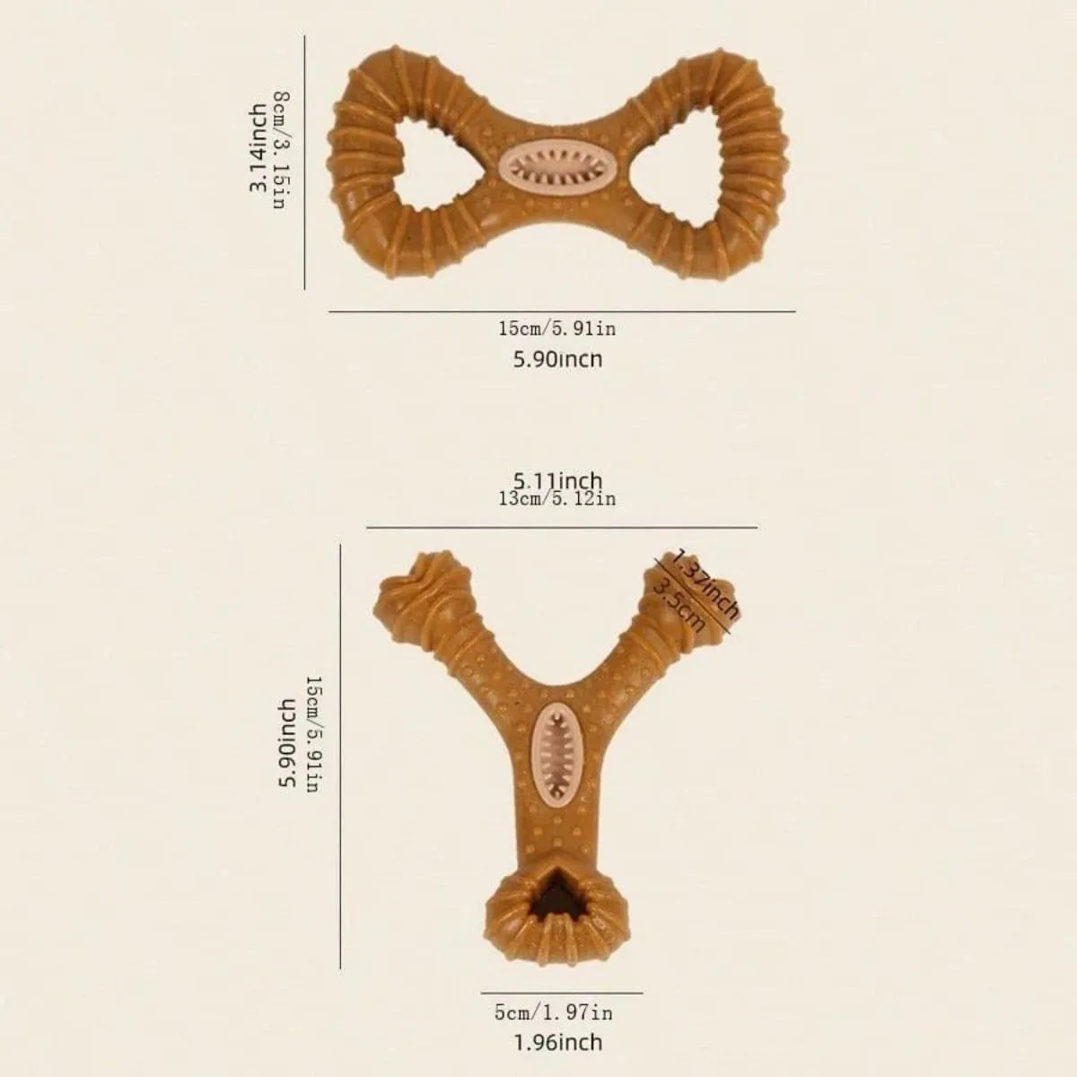 Dog chew toy bone in durable rubber showing 8 shape and Y shape options for teeth cleaning