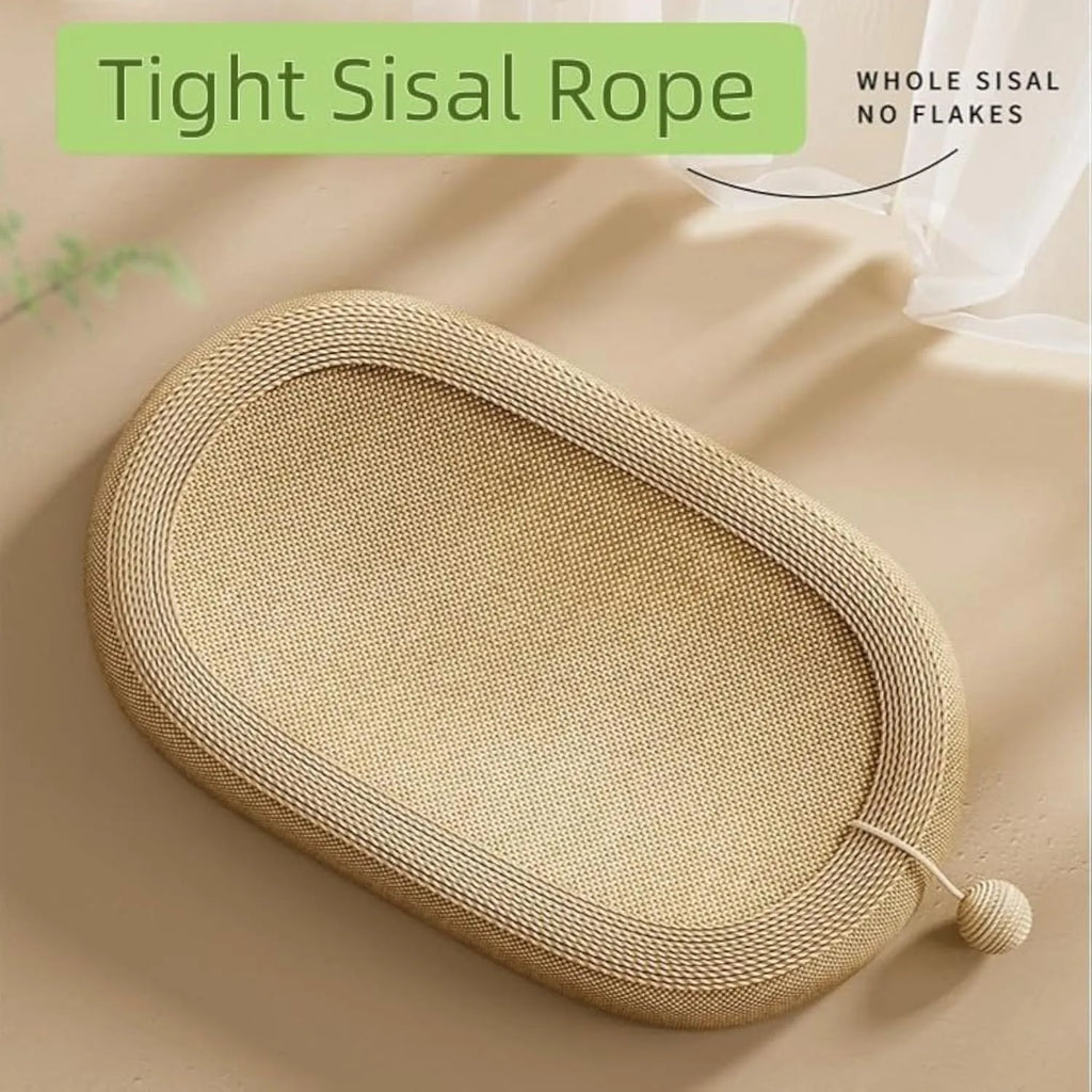 Large rectangular sisal cat scratching board with a built-in cat bed lounge on top.