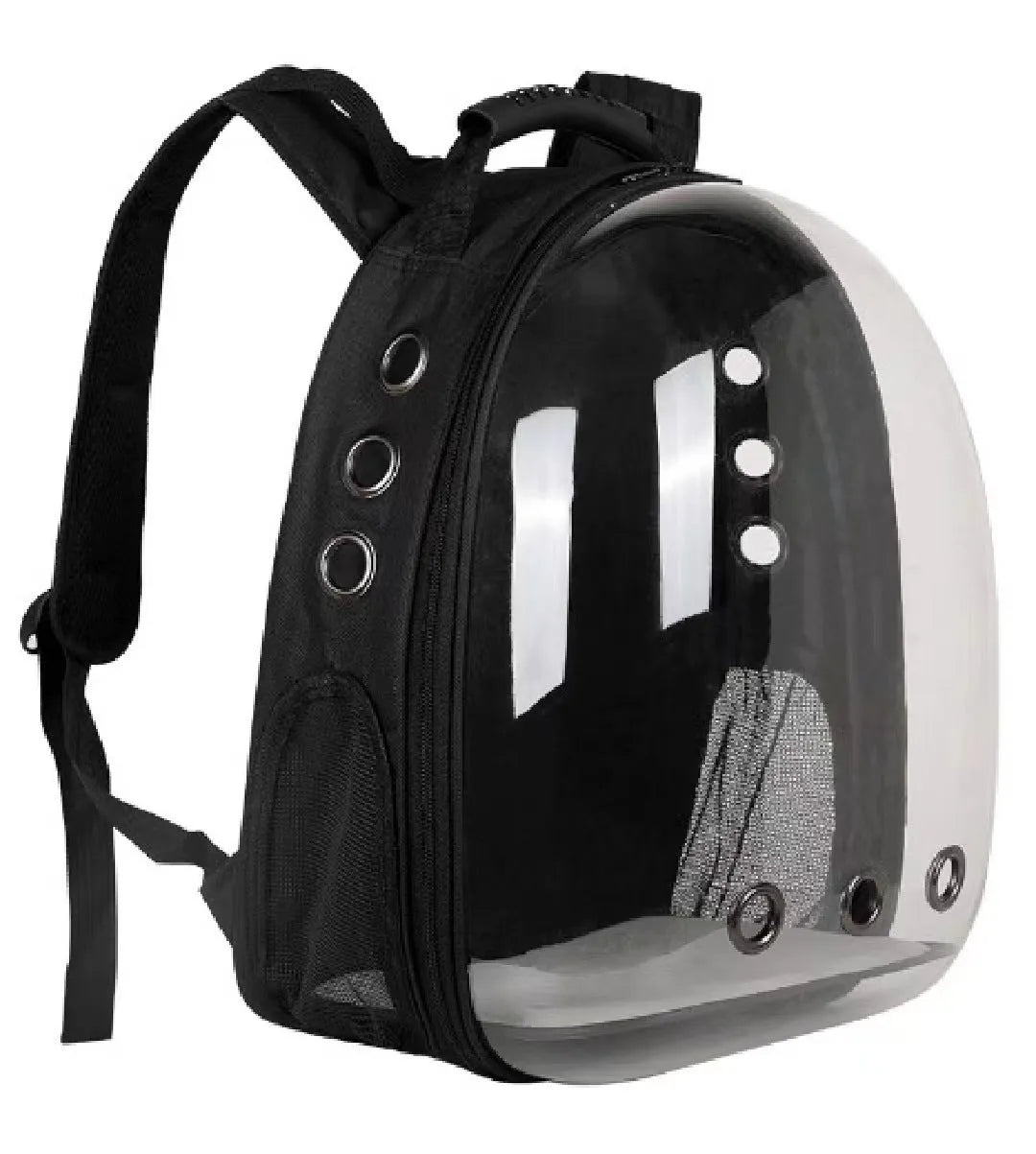 Grey PC plastic astronaut-style pet carrier bag with a side opening door