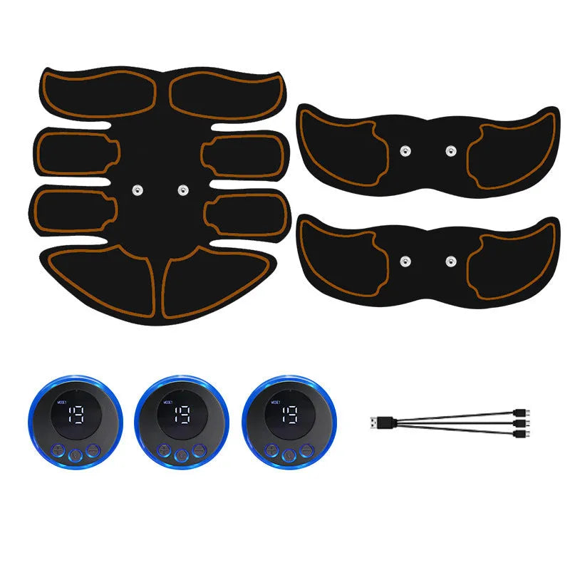 K81 rechargeable abdominal muscle stimulator patch with digital display and three electrode pads
