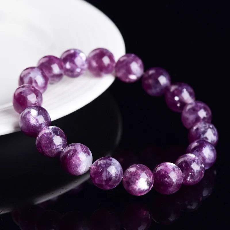 Korean style purple crystal bracelet with polished geometry beads on wrist