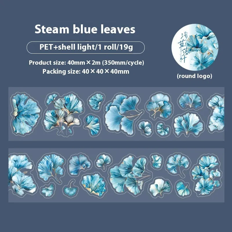 Roll of Deciduous Poetry Series decorative stickers showing autumn leaf patterns, 40mm wide.