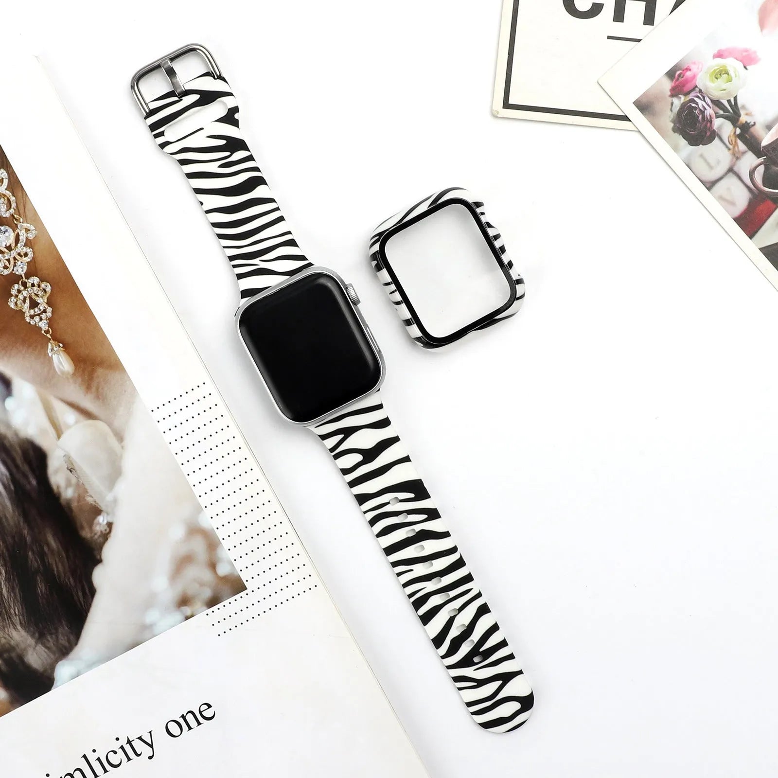 Printed silicone replacement watch strap for Apple Watch in multiple sizes and design styles