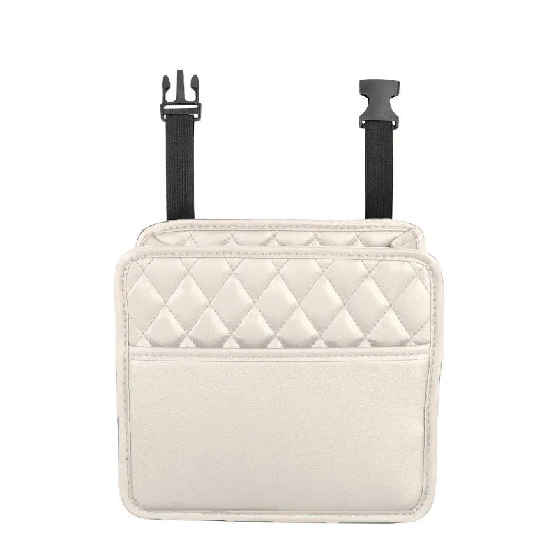 Leather hanging car trash can storage bag in vehicle interior