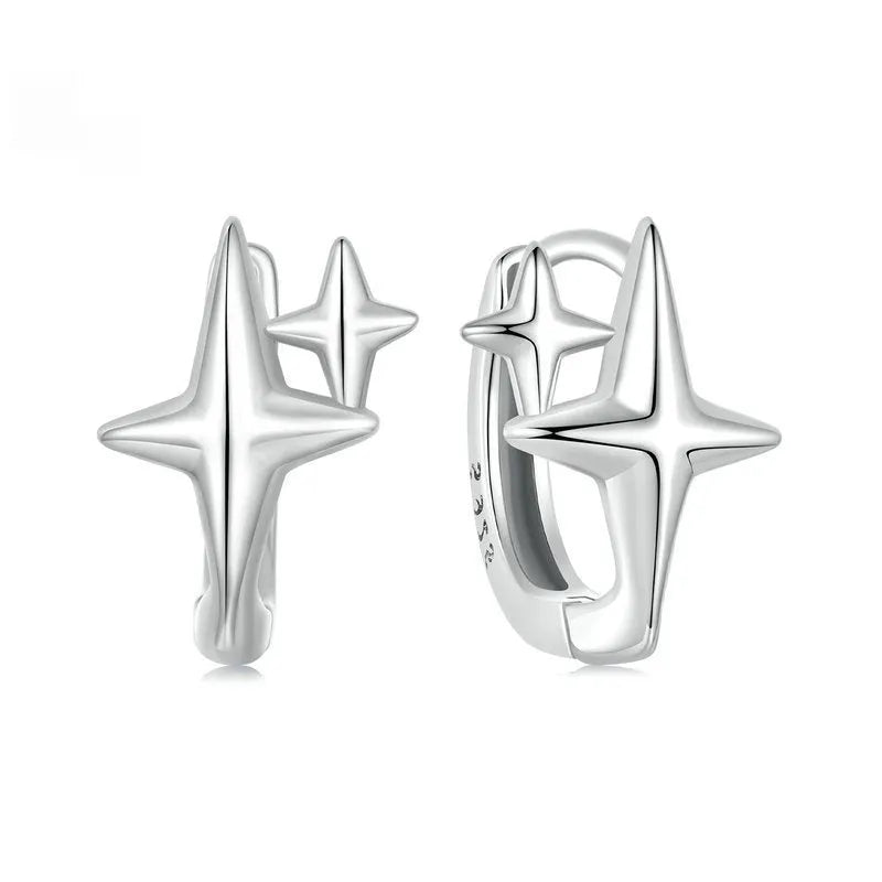 Minimalist star design clip earrings in antique-finished sterling silver