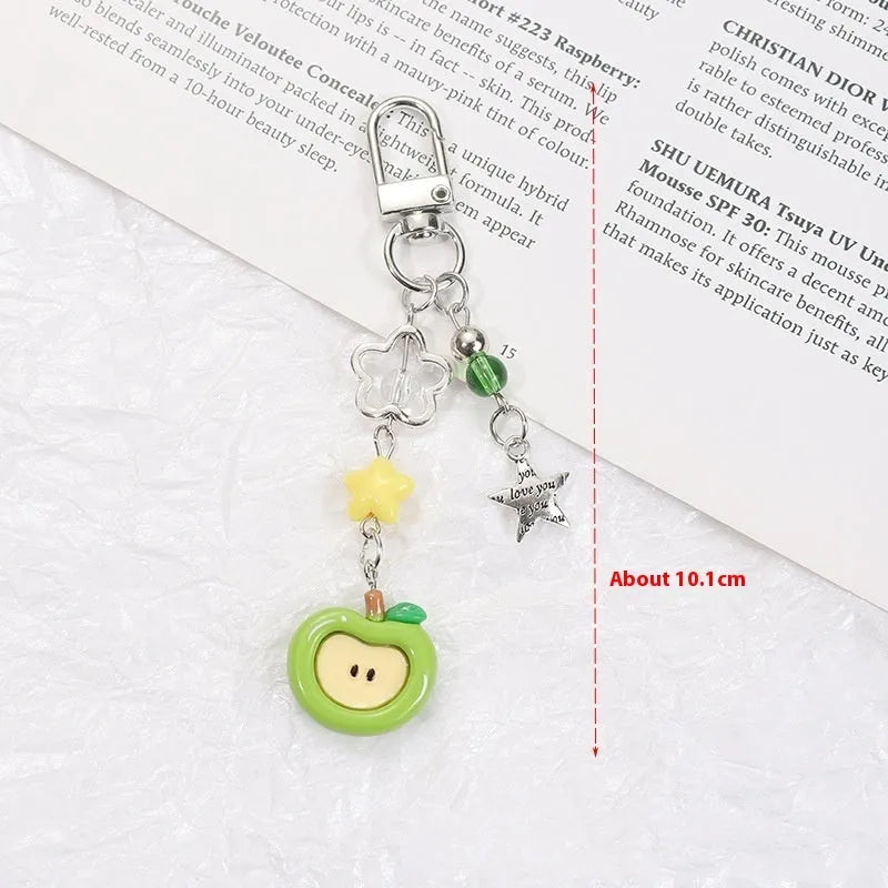 Fruit pattern mobile phone earphone bag pendant keychain with apple and strawberry designs