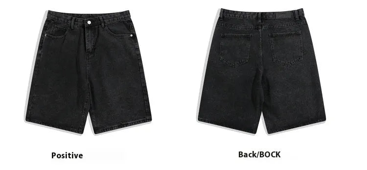 Men's straight-leg denim shorts in light blue colour showing zipper closure and casual cut