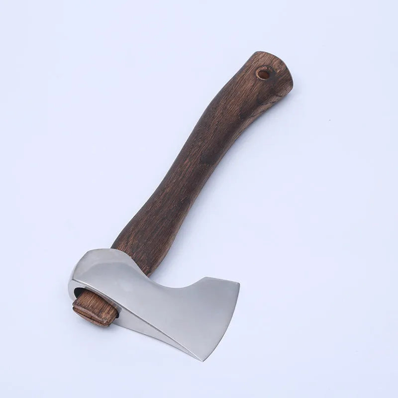 Camping axe with wooden handle and high carbon steel blade for outdoor logging tasks
