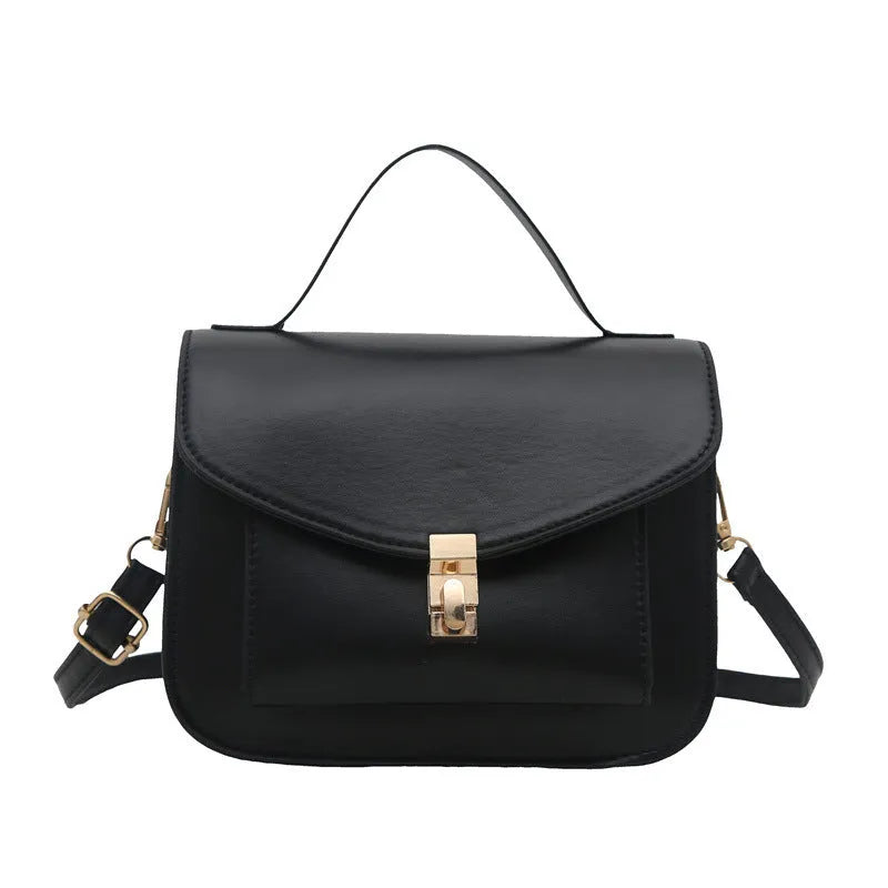 Retro style men's shoulder messenger bag in horizontal square shape with document pocket