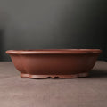 Handmade plain purple clay bonsai pot measuring 25 by 20 by 7 centimetres.