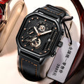 Men's black and gold quartz sports watch with belt-style strap and 8mm metal case.