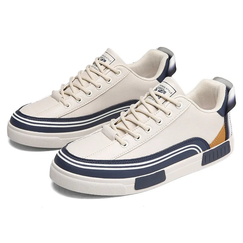 Men's beige canvas casual shoes with mesh side panels and flat heel