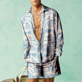 Men's slim fit casual summer set with long sleeve shirt and matching shorts in various colours
