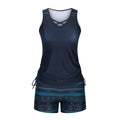 Women's printed lace two-piece swimsuit in blue, green, and navy blue colour options