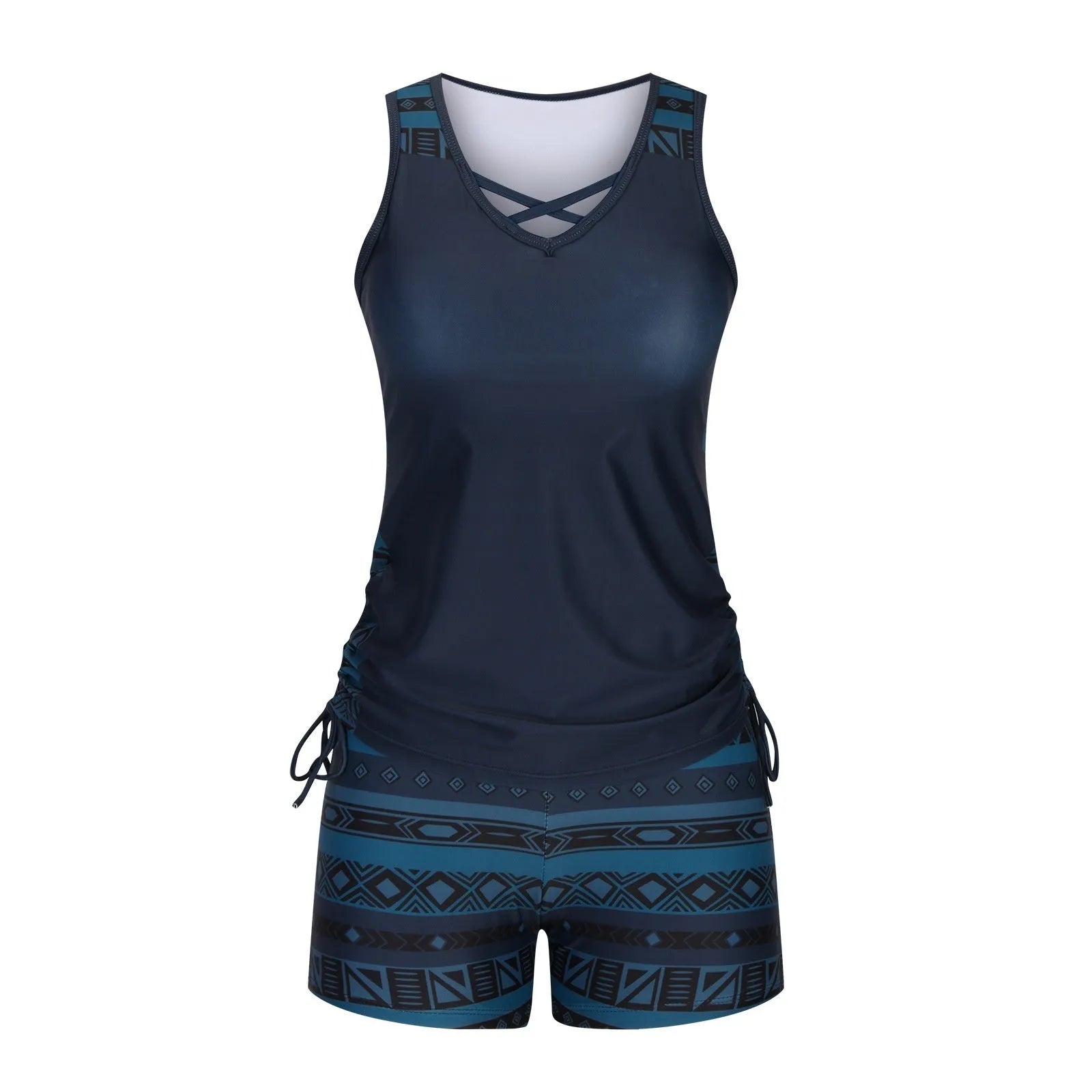 Women's printed lace two-piece swimsuit in blue, green, and navy blue colour options