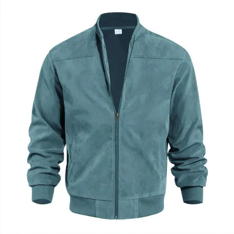Men's plus size suede zip jacket in army green colour showing regular fit and cotton lining