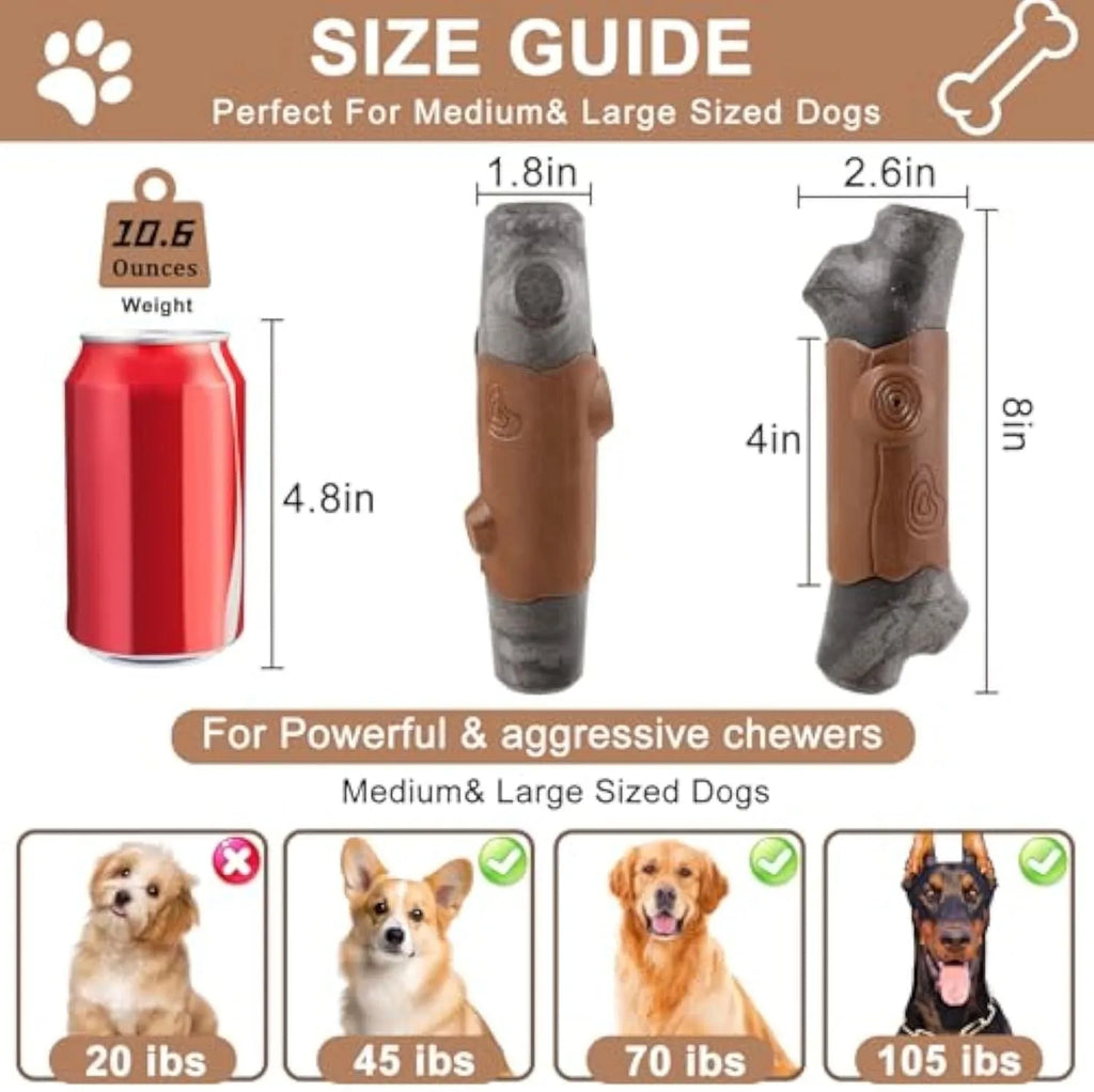 Large branch-shaped indestructible dog chew toy made from food-grade nylon for aggressive chewers