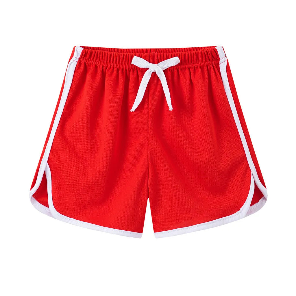 Children's casual polyester shorts in multiple colours including pink, leopard print and striped patterns