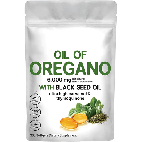 Pack of Black Seed Oil Butter Soft Capsules, a dietary supplement available in 180 or 300 tablet options.