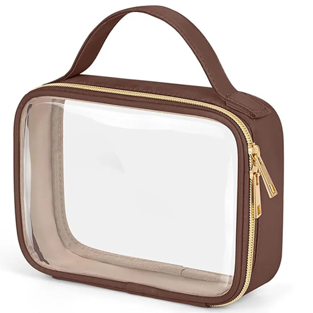 Transparent PVC wash bag for lipstick storage with chain handle in multiple colour options