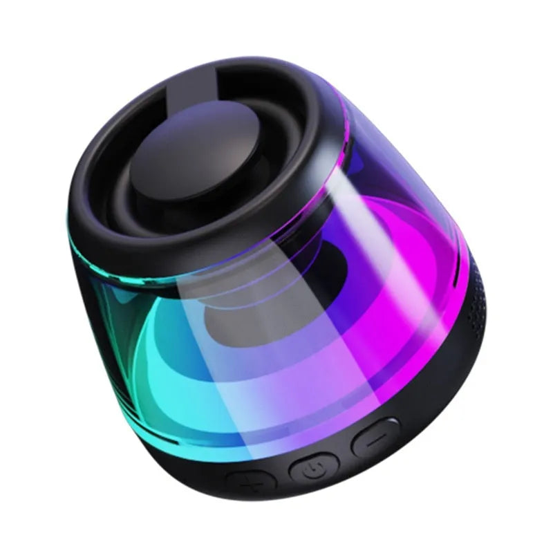 Compact portable wireless Bluetooth speaker with ambient lighting in black or white colour