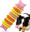 Blue rubber caterpillar-shaped dog chew toy for aggressive chewers on a plain background