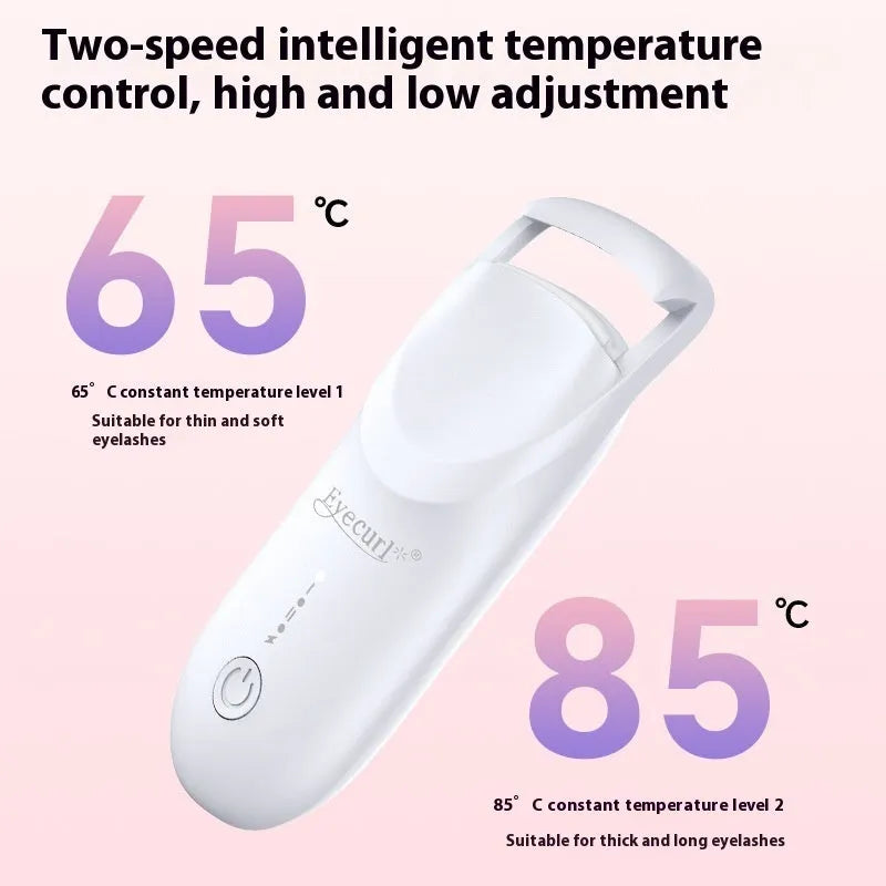 Plastic electric heating eyelash curler with USB cable in cream white colour