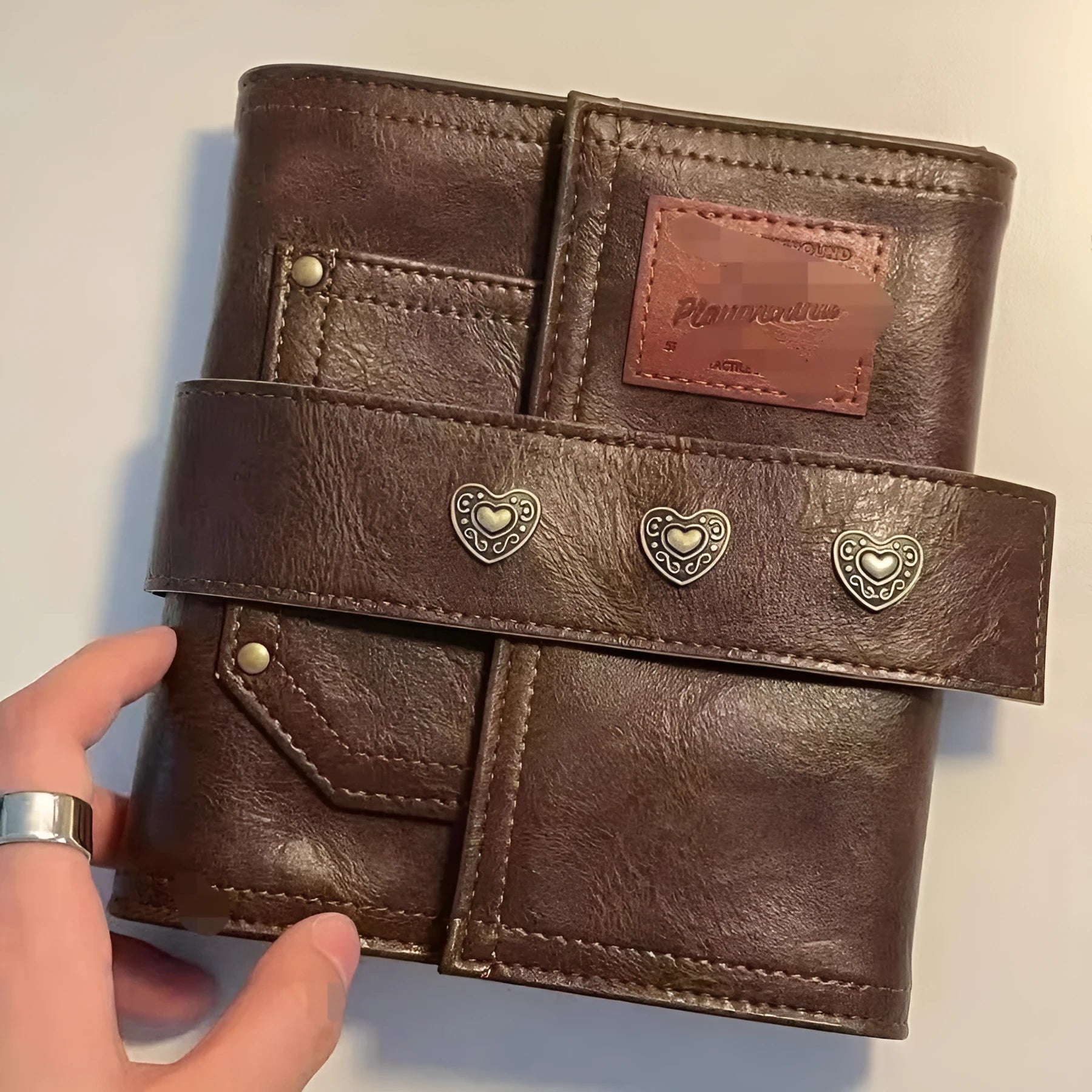 Creative retro brown PU notebook with buckle design and loose-leaf binder binding