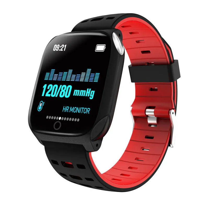 F16 Smart Watch with ECG and blood pressure monitoring on a black silicone wristband.