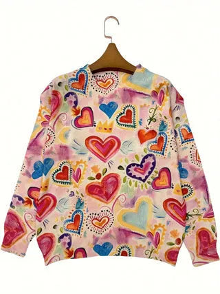 Loose fit digital printed top with lapel collar on a hanger, showing custom print artwork.