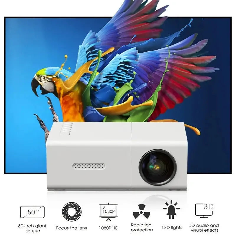 M100 mini LED portable digital projector in black or white with remote control and cables