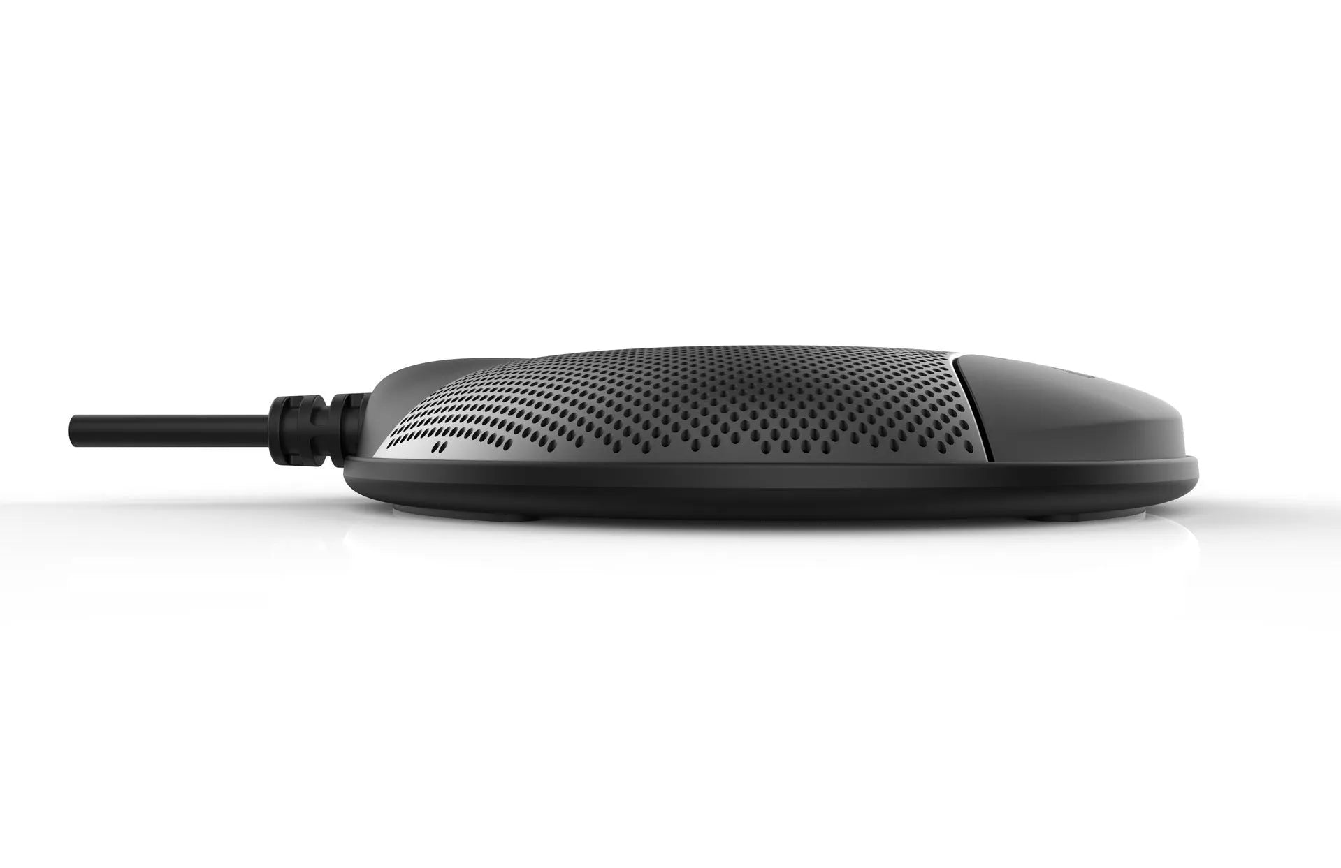 Black USB condenser desktop microphone for conference calls and gaming