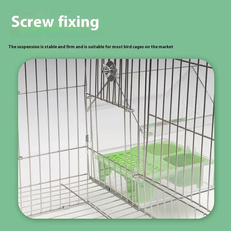 Transparent plastic roof feeder for birds with green and white colour options on outdoor surface