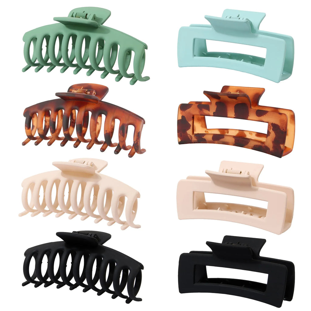 Six rose red plastic hair clips with frosted grip surface and quadrilateral pointed toe design