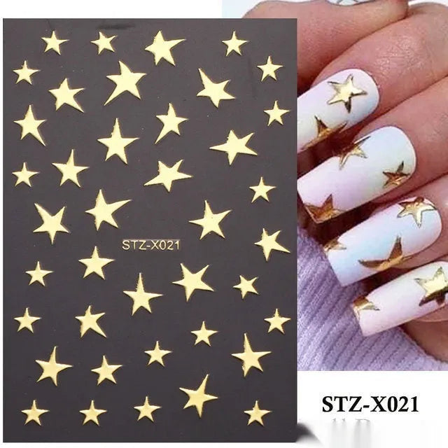 Sheet of black and silver love heart pattern nail art stickers with a plastic nail patch.
