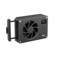 Black aluminium alloy computer cooling radiator measuring 89 x 52 x 25.95 mm with power cord