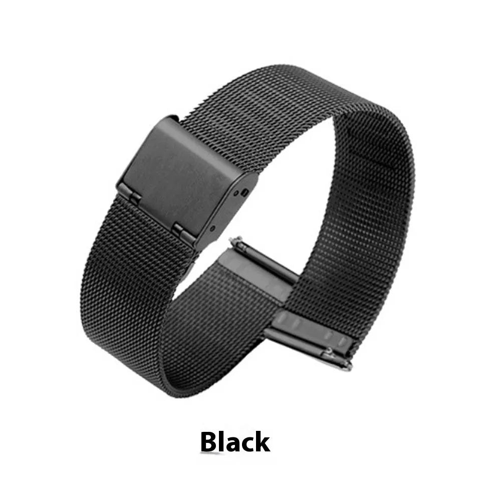 Milani silk woven stainless steel watch band in silver, black, rose gold and gold colour options