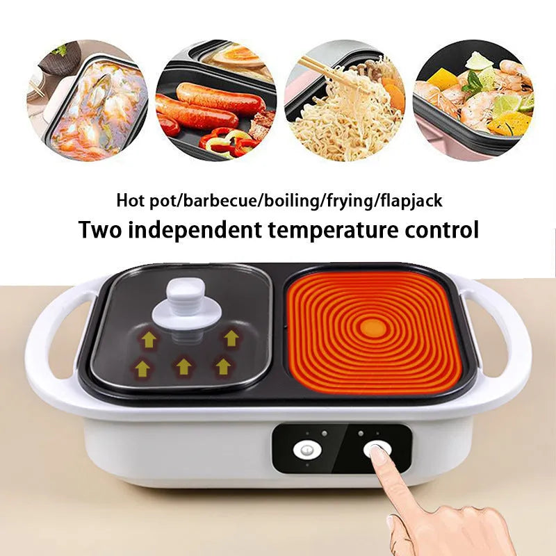 White or green multi-functional electric cauldron and frying oven appliance with mechanical controls