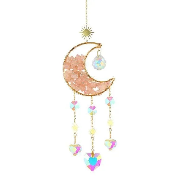 K9 crystal moon pendant hanging from a car rear-view mirror in sky blue colour