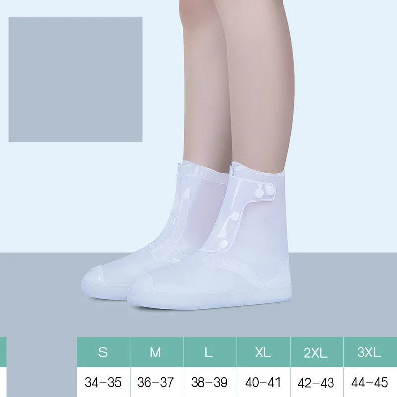 White PVC high top reusable shoe covers for women, shown on a foot, for water resistant protection.