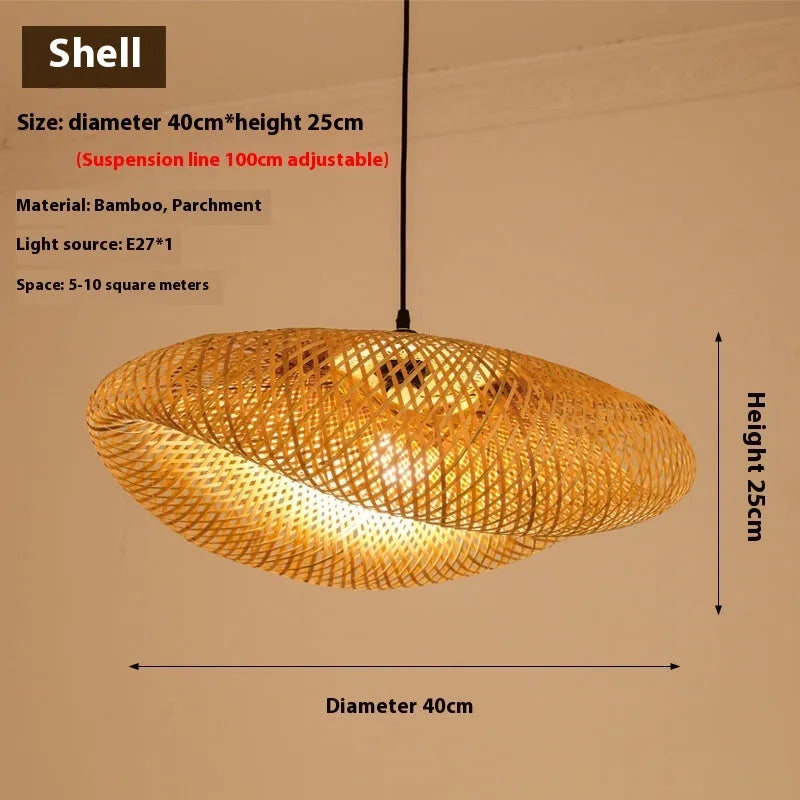 40cm diameter bamboo Chinese Zen chandelier for tea room lighting with traditional natural construction